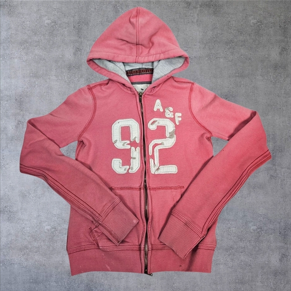 Y2K Vintage 92 Abercrombie & Fitch Distressed Pink Zip Up Hoodie Jacket Small Q9 - Picture 1 of 12